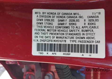 2019 Honda Civic Lx z USA, uszkodzony, nr VIN 2HGFC2F61KH516778